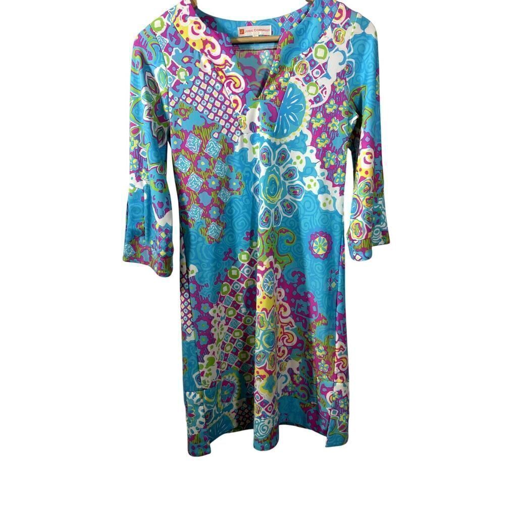 JUDE CONNALLY Women's Jude Cloth V-Neck Short Dress Blue Size Extra Small